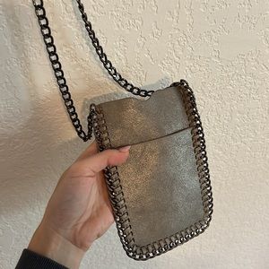 Pewter metallic leather phone purse
